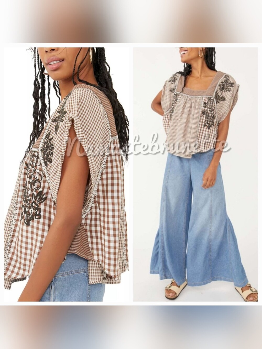 Nwt Free People Small Half Moon Boho Embroidered Top, Ivory Combo